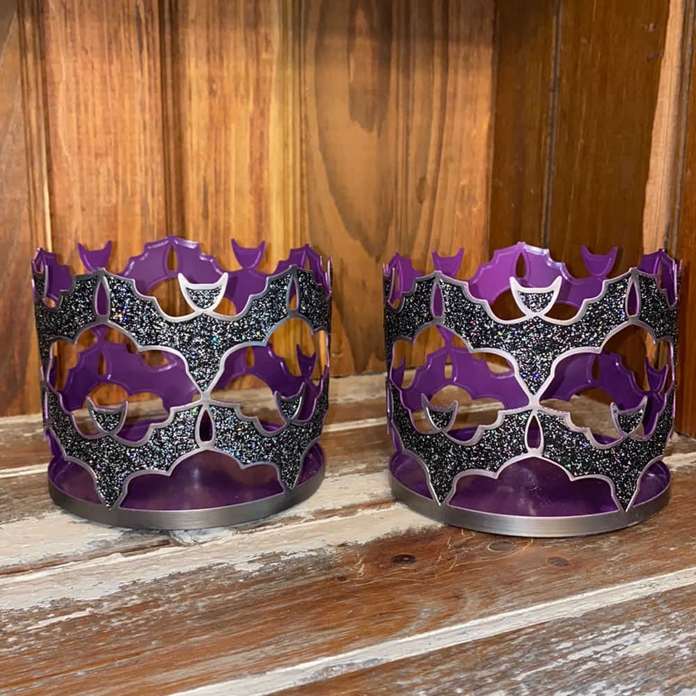 BATH AND BODY WORKS BATS HALLOWEEN RETIRED 3 WICK CANDLE HOLDERS GLITTER